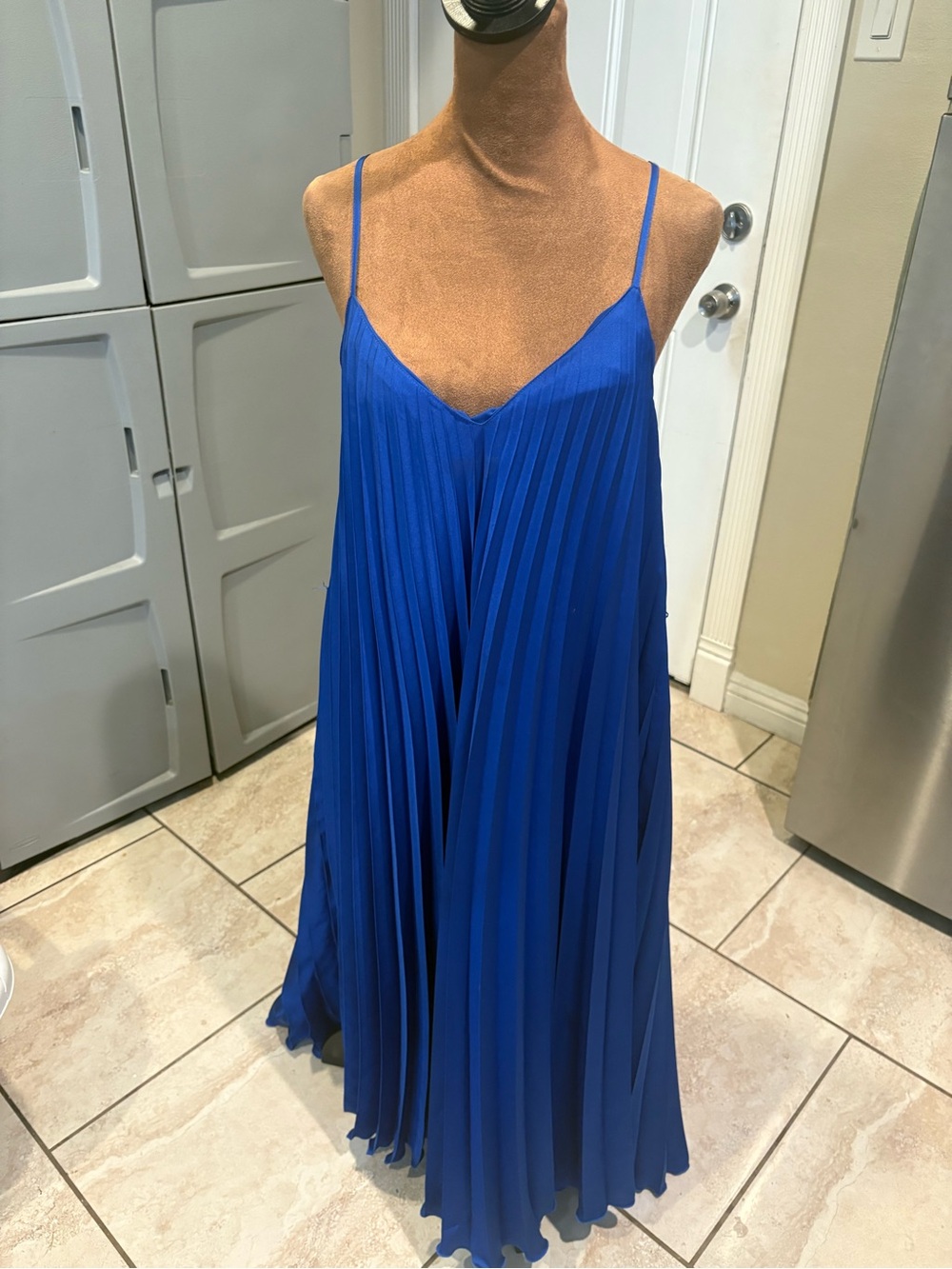 Banana Republic Royal Blue Asymmetrical Pleated Slip Dress